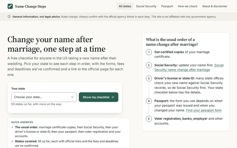 Homepage of Name Change Steps